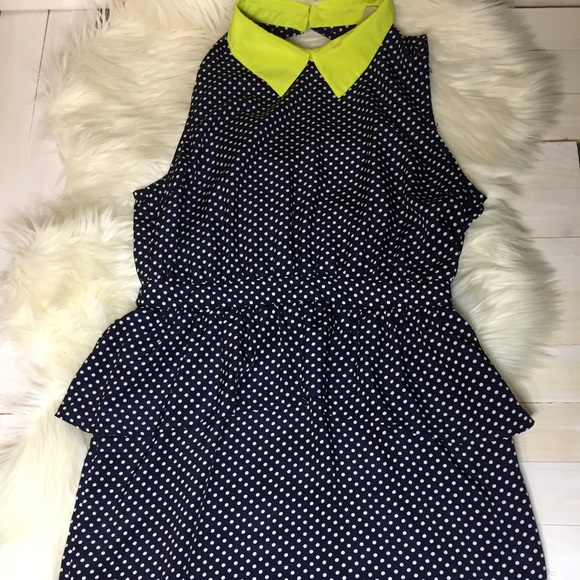 Forever 21 Navy Polka Dot  Mini Peplum  Dress - Picture 2 of 6